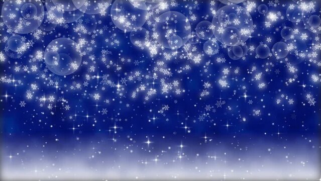 クリスマス 雪の結晶 多い 小 バブル 雪が降る 【背景 瑠璃色】