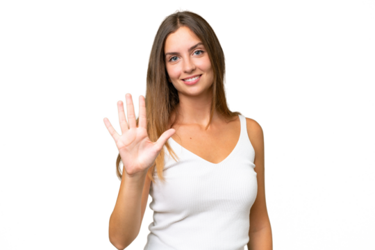 Young pretty woman over isolated background counting five with fingers