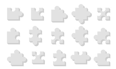 illustration of 3d various puzzle shapes on a white background