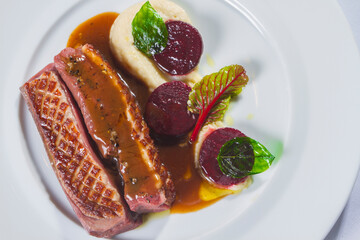 Food grilled meat with vegetables, testy food