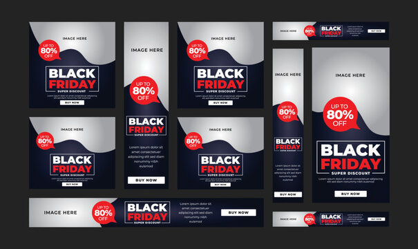 Google Ads Banner set for Black friday promotion and offer.Black friday discount, sale, offer GDN Banner set.