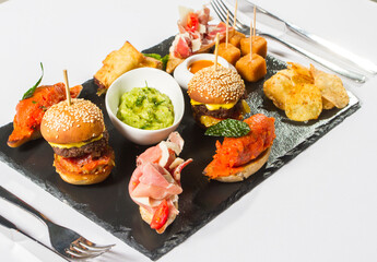 Mini burger and fries assortment, tasty food