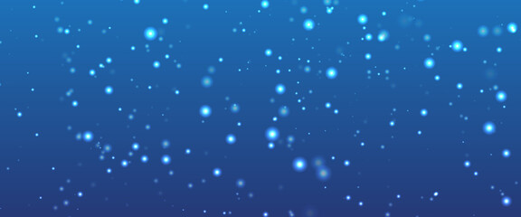 Colorful background blurry snow. Bokeh background with snowflake. Winter glittering snowflakes swirl bokeh background, backdrop with sparkling blue stars. Snowflake winter season.