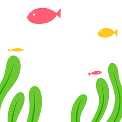Fish and seaweed in cute illustration for frame design