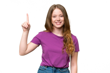 Young pretty woman over isolated background pointing up a great idea