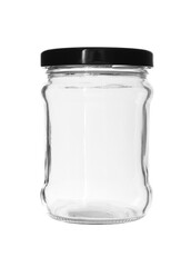 Round Shape Glass Bottle Black Cap isolated on white background clipping paths