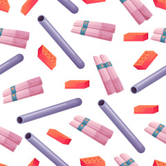 Construction road buildings car tools digger equipment seamless pattern cover background abstract concept. Vector graphic design illustration element