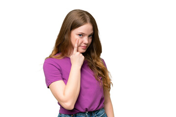 Young pretty woman over isolated background showing something