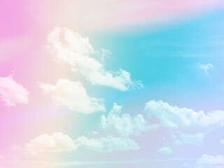 colorful with fluffy clouds on sky. multi color rainbow image. abstract fantasy growing light