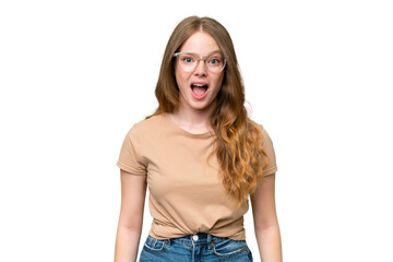 Young pretty woman over isolated background with surprise facial expression