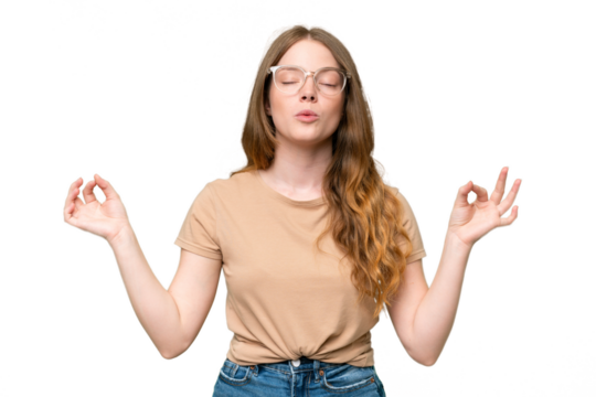 Young pretty woman over isolated background in zen pose - Powered by Adobe