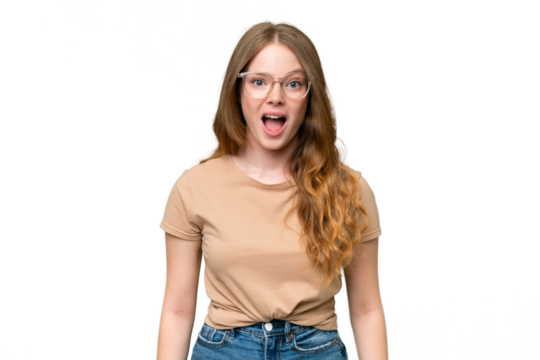 Young pretty woman over isolated background with surprise facial expression