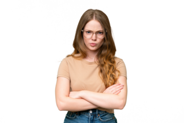 Young pretty woman over isolated background feeling upset