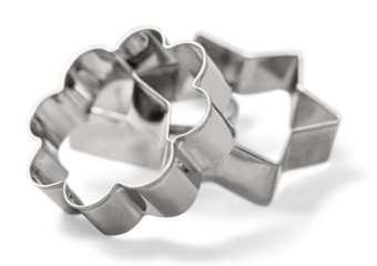 Metal molds for cookies baking isolated on white