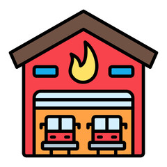 Firefighter Garage Filled Line Icon