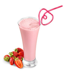 Glass of strawberry cocktail on white background