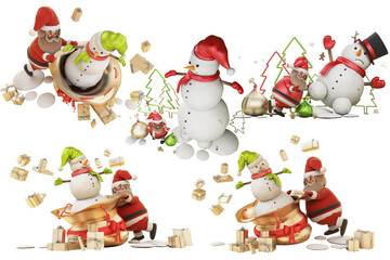 Santacros  in a different posture at Christmas on a transparent background