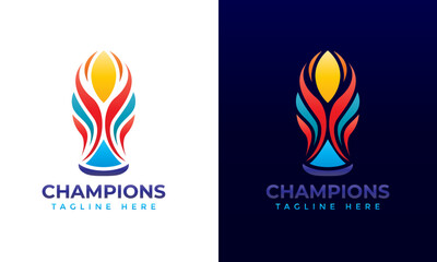 Champions cup and trophy logo abstract colorful gradient illustration for sports tournament