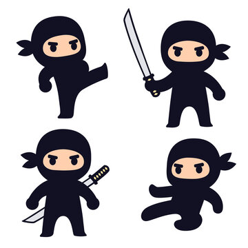 Cute cartoon ninja character set