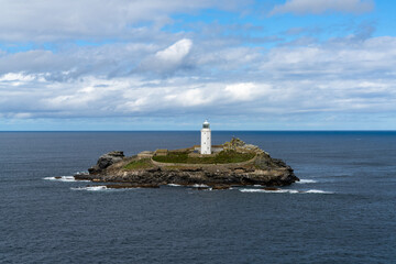 view of the Godrevy Lighthouse near Gwithian in St. Ives Bay