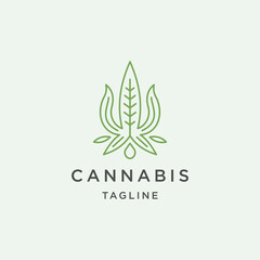 Cannabis line logo in trident style icon template flat vector