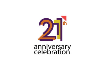 21 year anniversary celebration abstract style logotype. anniversary with purple, yellow, orange color isolated on white background, vector design for celebration, invitation, greeting card - Vector