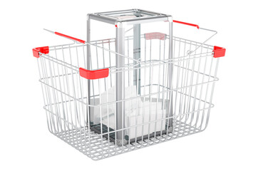 Shopping basket with ballot box, 3D rendering