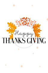 Happy thanksgiving day background with lettering and illustrations