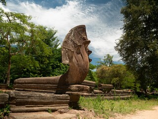 View of the multi-headed Nagas in Koh Ker, Cambodia