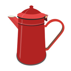 Red  coffee jug, flat design of cut out coffee pot, icon milk jug