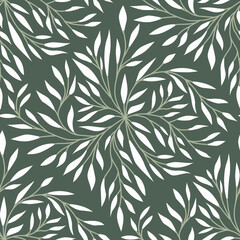 Naklejka na ściany i meble Abstract pattern of herb blooming and white flowers on green background