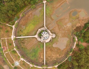 Circle road and building in the middle, aerial