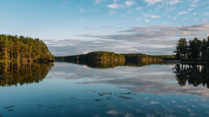 lake reflections at sunset.