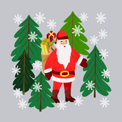 Vector - nikolaus with trees and gift parcels.