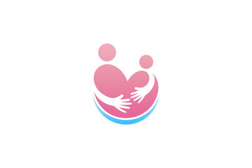 child love and care logo, mother and children in heart shape creative logo template