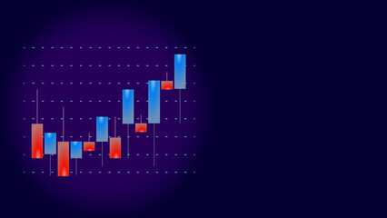Candles of stocks exchange on a purple slide. 