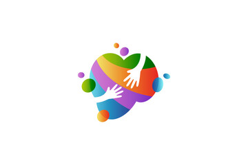 Two hands logo in colorful clouds