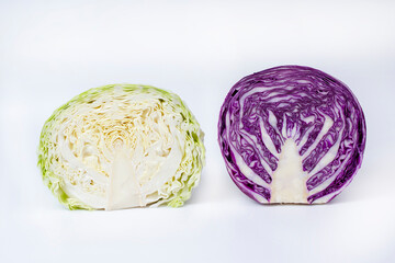 Green and red Cabbage, isolated on white background