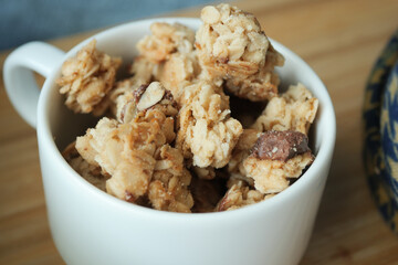 detail shot of granola Musli in a bowl, 