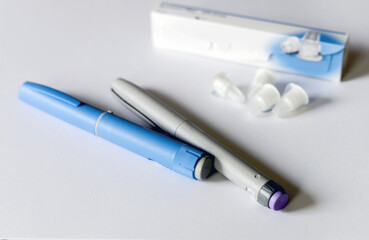 Insulin injection pen or insulin cartridge pen for diabetics. Medical equipment for diabetes parients. High quality photo