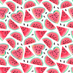 Watercolor watermelon seamless pattern. Fruit print, digital paper