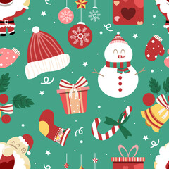 seamless pattern merry christmas elements on color background