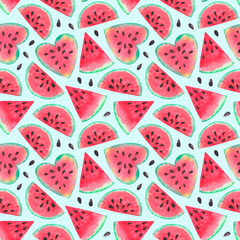 Watercolor watermelon seamless pattern. Fruit print, digital paper
