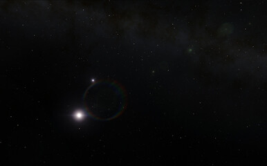 Obraz na płótnie Canvas Sun and stars 3d rendering, deep space background illustration