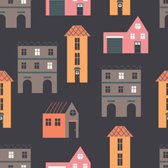 City town buildings simple doodle style seamless pattern abstract design element concept illustration