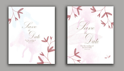 Fototapeta na wymiar elegant and simple wedding invitation vector template with watercolor elements