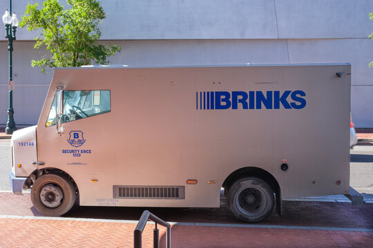 Side View of Brinks Armored Vehicle on Magazine Street in Front of the Higgins Hotel on October 26, 2022 in New Orleans, Louisiana, USA