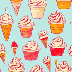 seamless texture pattern with ice cream cups