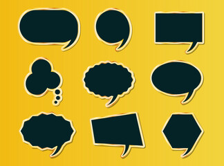 Empty Black and Gold Bubble Speech Icons Set Collection