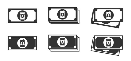 Currency icon with barrel of oil sign. Vector illustration.